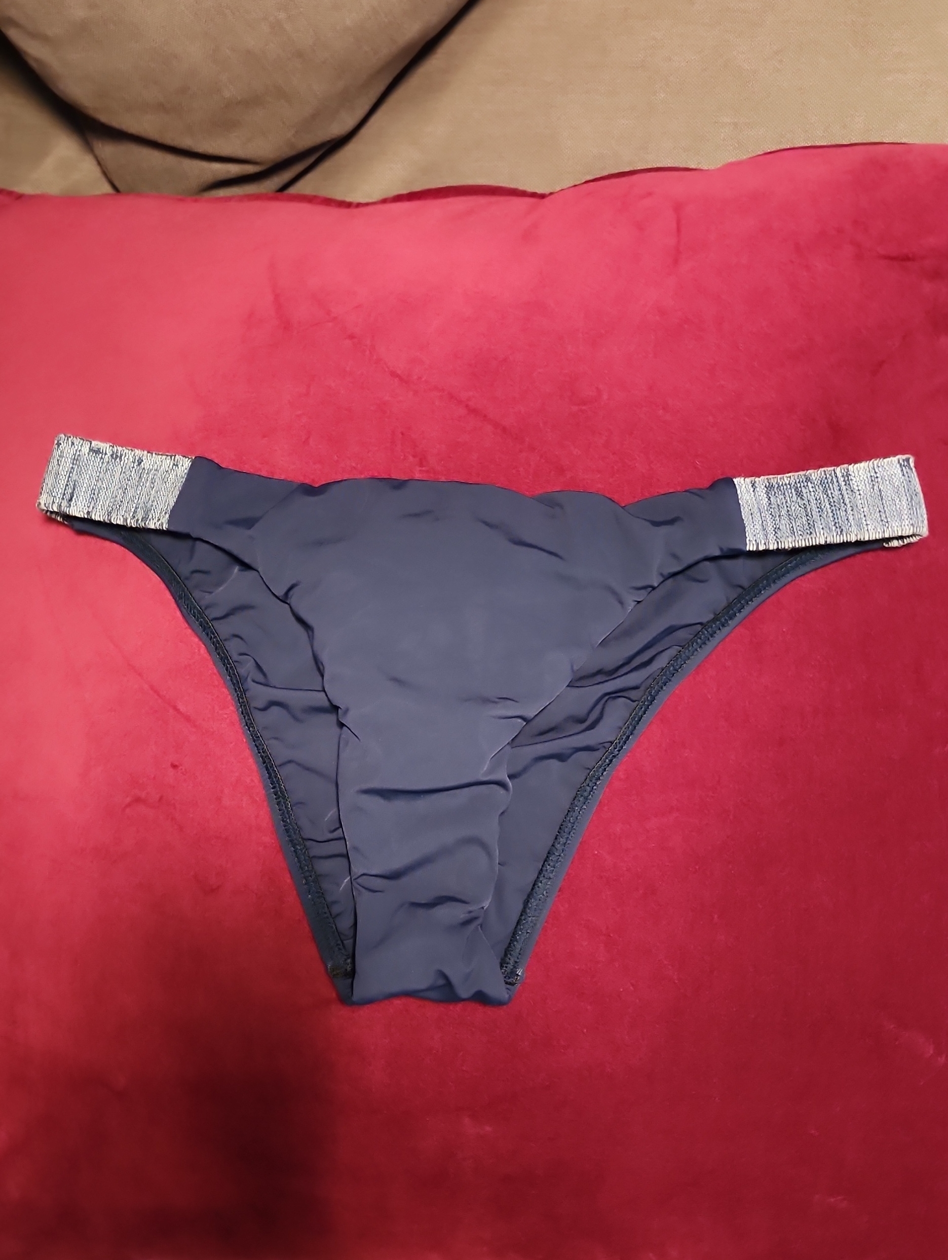 New! Vix Paula Hermanny Navy Bikini Bottom With Denim Like Side Bands